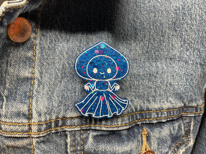 Blue Glitter Flatwoods Monster Pin