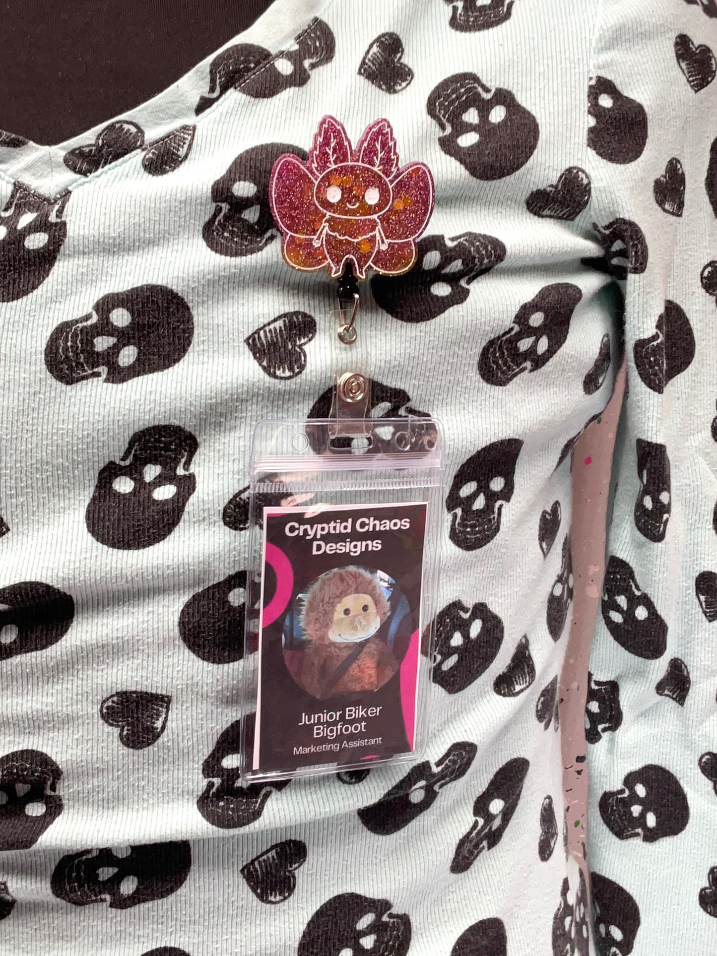 Pink & Gold Mothman Retractable Badge Reel