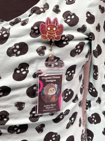 Pink & Gold Mothman Retractable Badge Reel