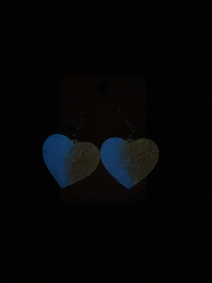Pink & White Heart Hypoallergenic Earrings - Glow in the Dark