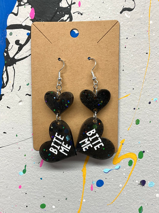 Bite Me Heart Earrings - Black Hypoallergenic