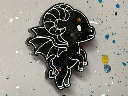 Small Black & Holographic Glitter Jersey Devil Magnet