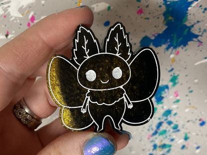 Small Black & Gold Glitter Mothman Magnet