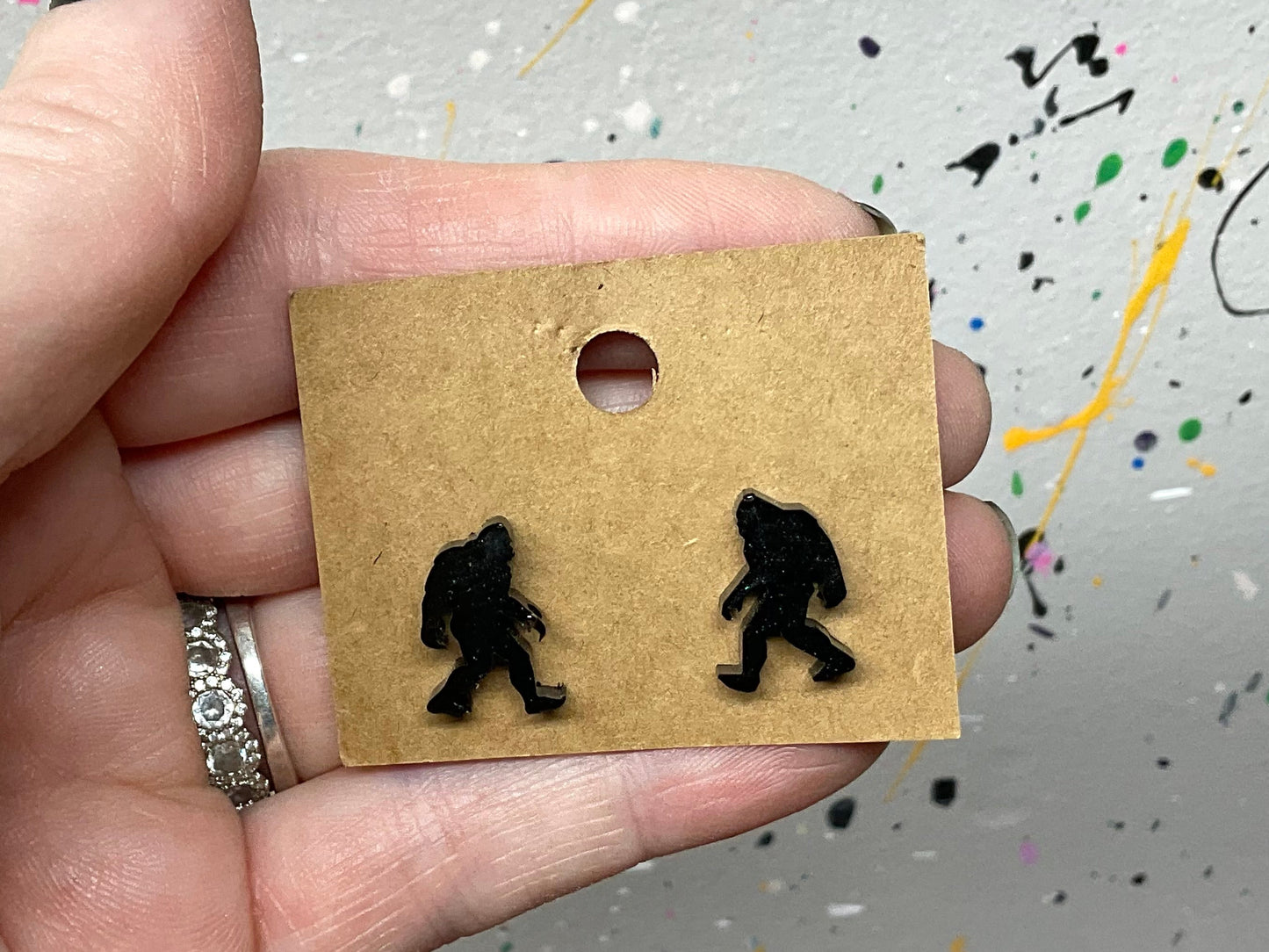 Black Bigfoot Stud Earrings Hypoallergenic