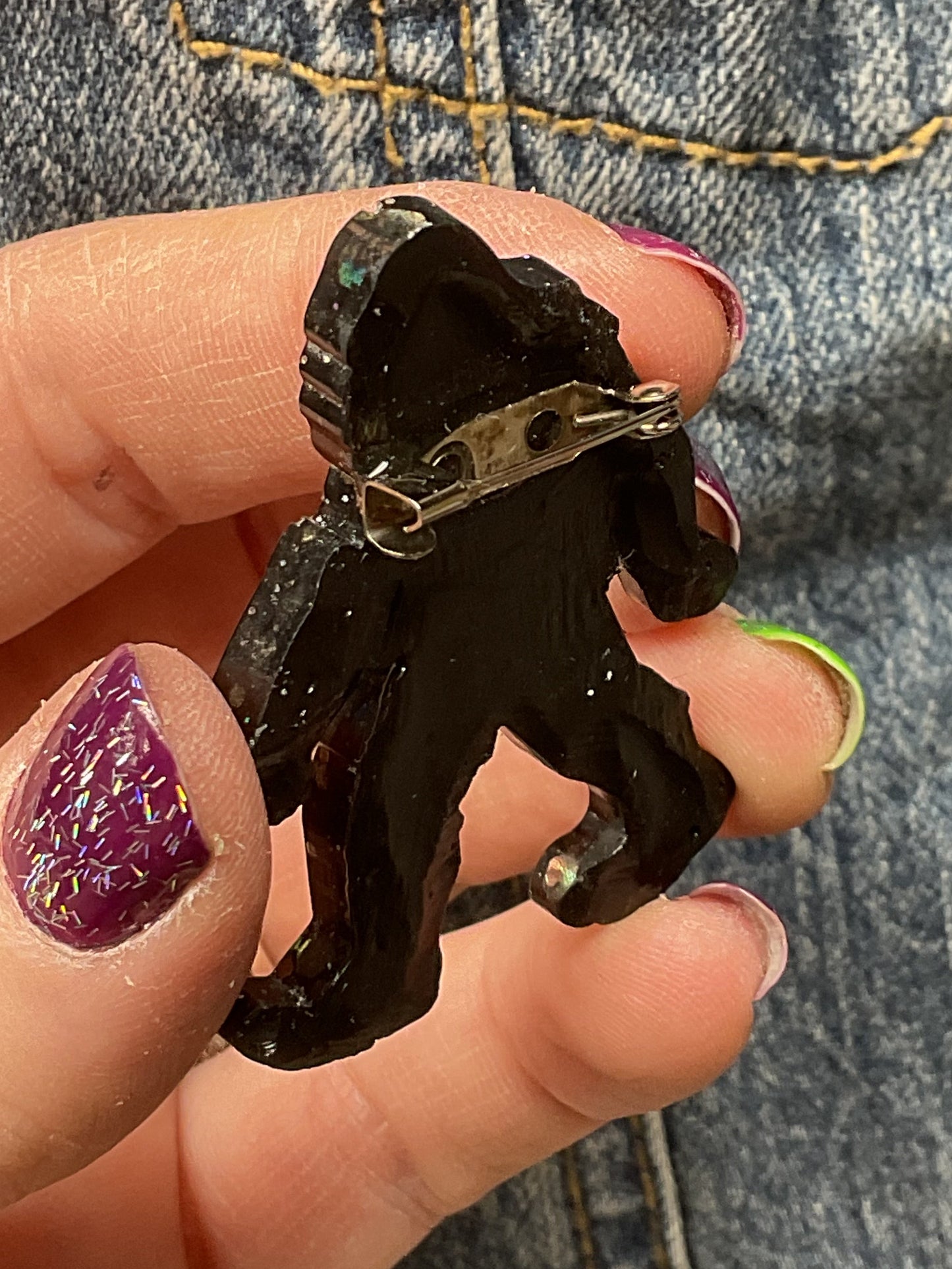 Black Glittery Bigfoot Pin