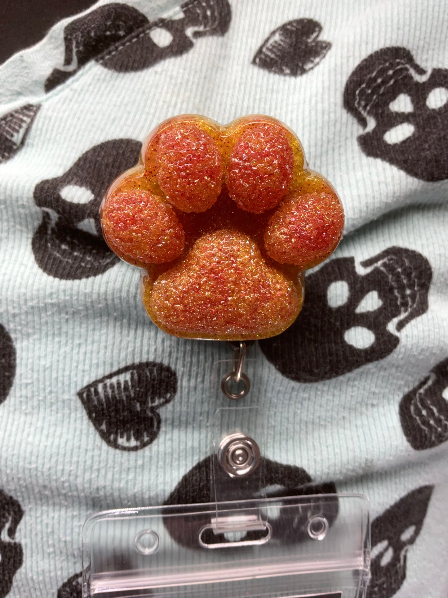 Orange 3D Paw Print Badge Reel