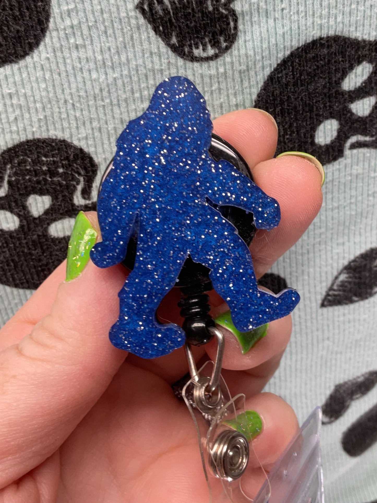 Blue with Silver Glitter Bigfoot Retractable Badge Reel