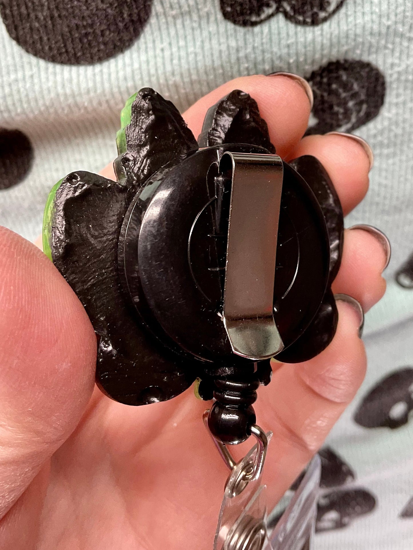 Green & Black Mothman Retractable Badge Reel - Glow in the Dark