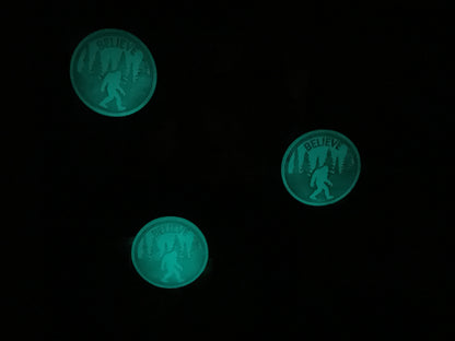 Large White 3 Inch Believe Bigfoot Magnet - Glow in the Dark