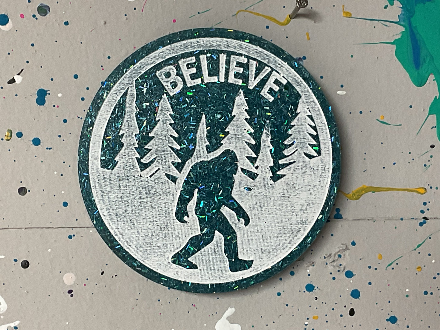 Large Teal Believe Bigfoot 3 Inch Magnet