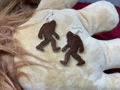 Dark Brown Bigfoot Dangle Earrings Hypoallergenic