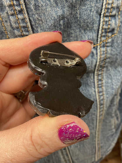 Black Pink Glitter Flatwoods Monster Pin