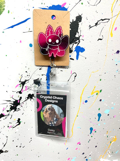 Hot Pink & Black Mothman Retractable Badge Reel - Glow in the Dark