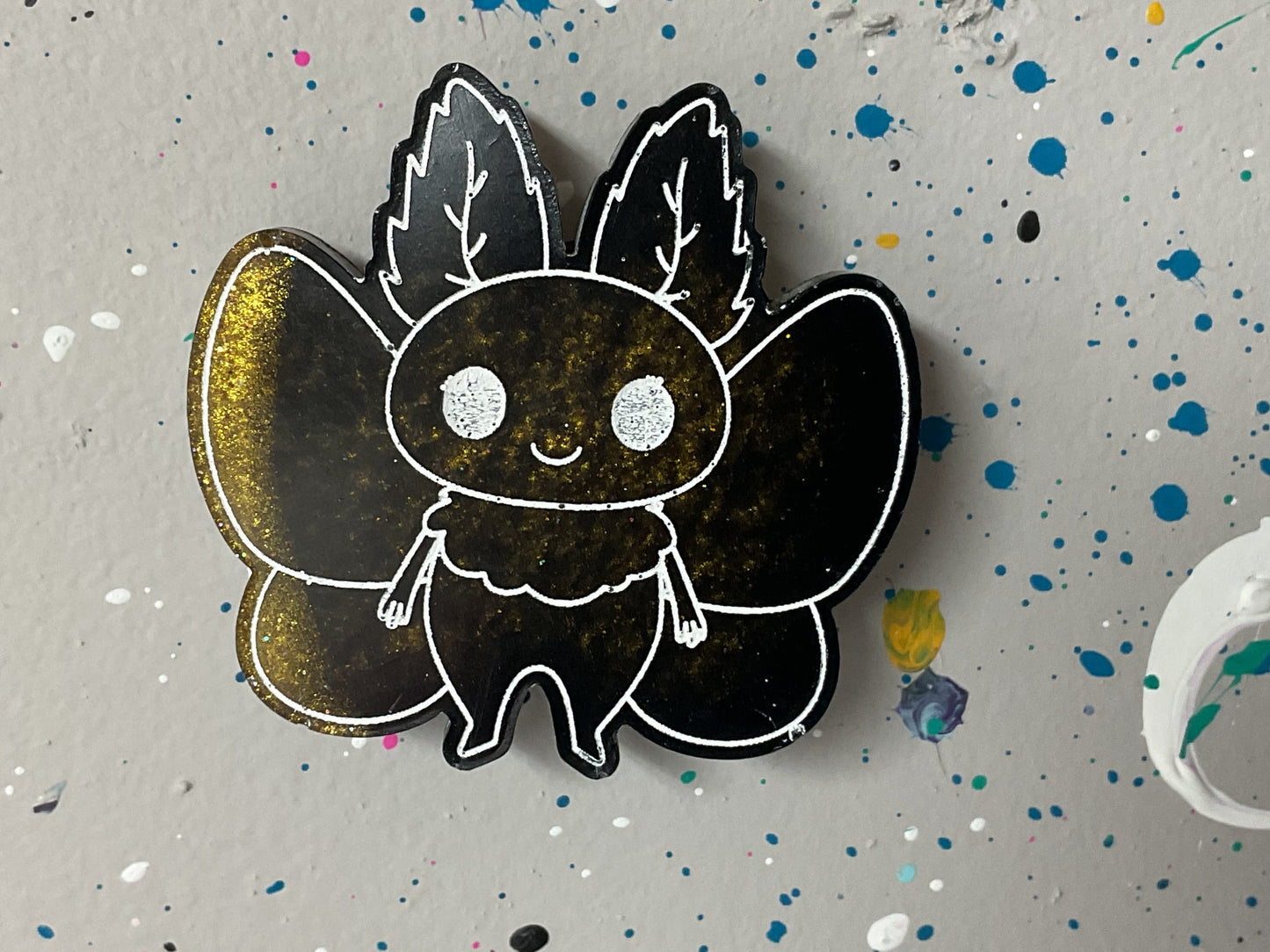 Small Black & Gold Glitter Mothman Magnet