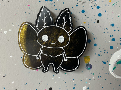Small Black & Gold Glitter Mothman Magnet