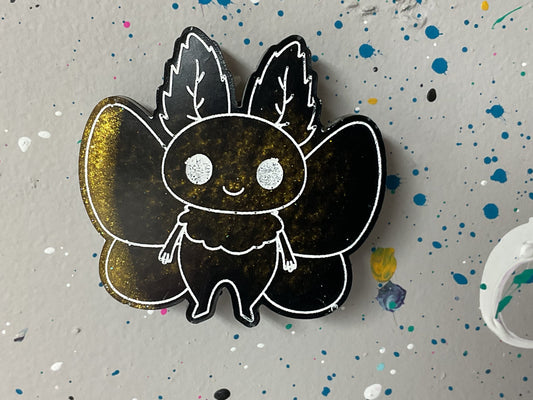 Small Black & Gold Glitter Mothman Magnet