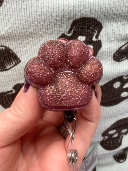 Purple 3D Paw Print Badge Reel