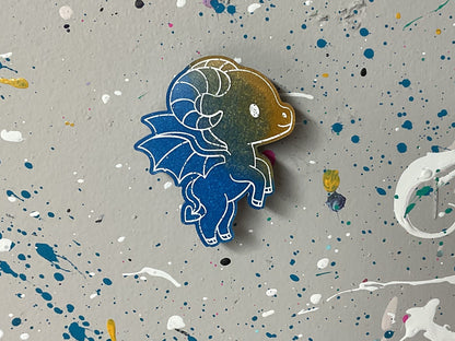 Small Blue & Yellow Jersey Devil Magnet Glow in the Dark