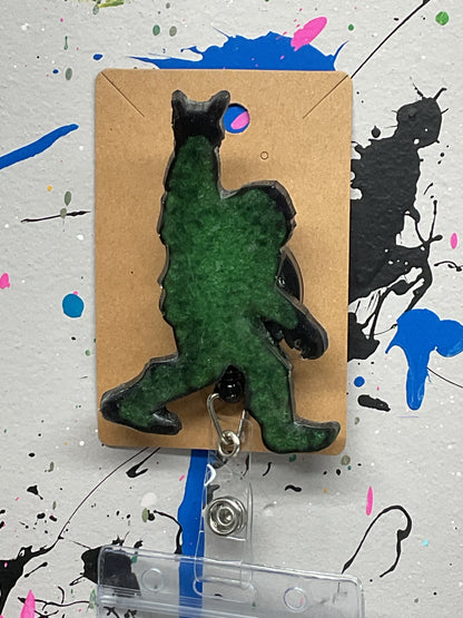 Glow in the Dark Green Bigfoot Rock Hand Retractable Badge Reel