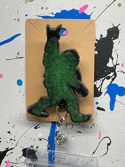 Glow in the Dark Green Bigfoot Rock Hand Retractable Badge Reel