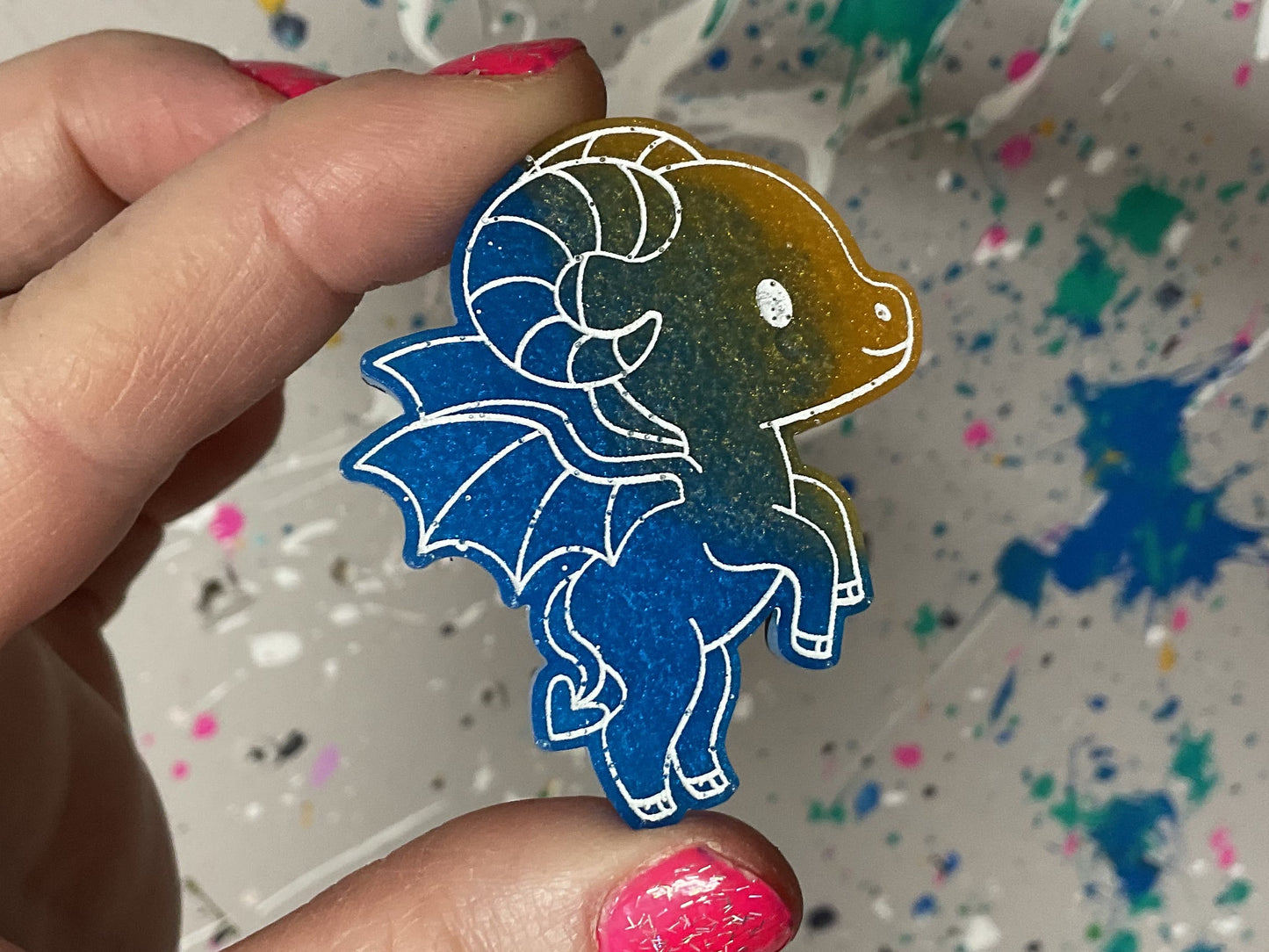 Small Blue & Yellow Jersey Devil Magnet Glow in the Dark