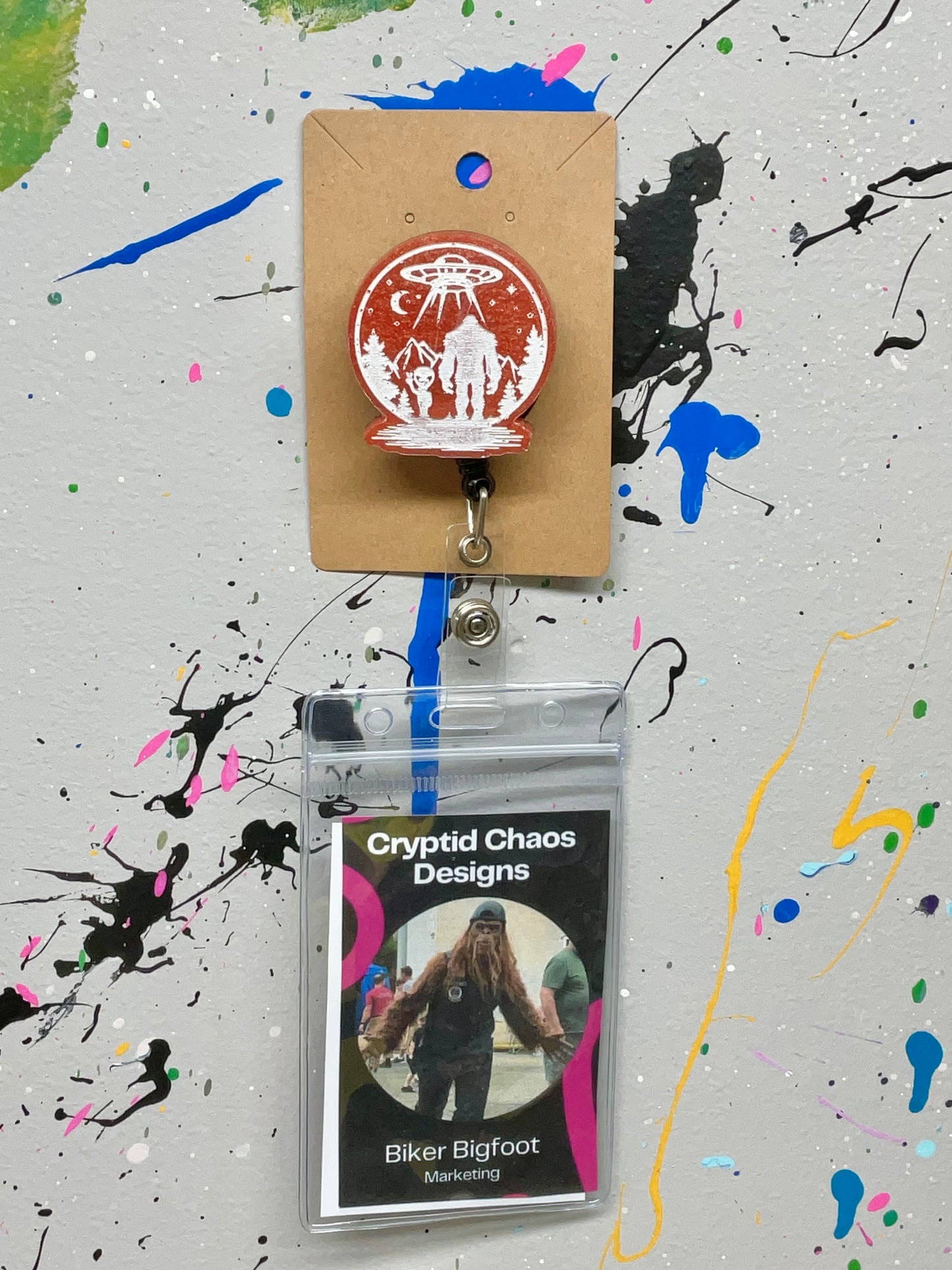 Orange Bigfoot & Alien Retractable Badge Reel