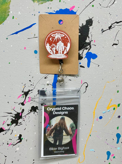Orange Bigfoot & Alien Retractable Badge Reel