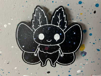 Small Black Holographic Glitter Mothman Magnet