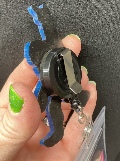 Blue Bigfoot Rock Hand Retractable Badge Reel