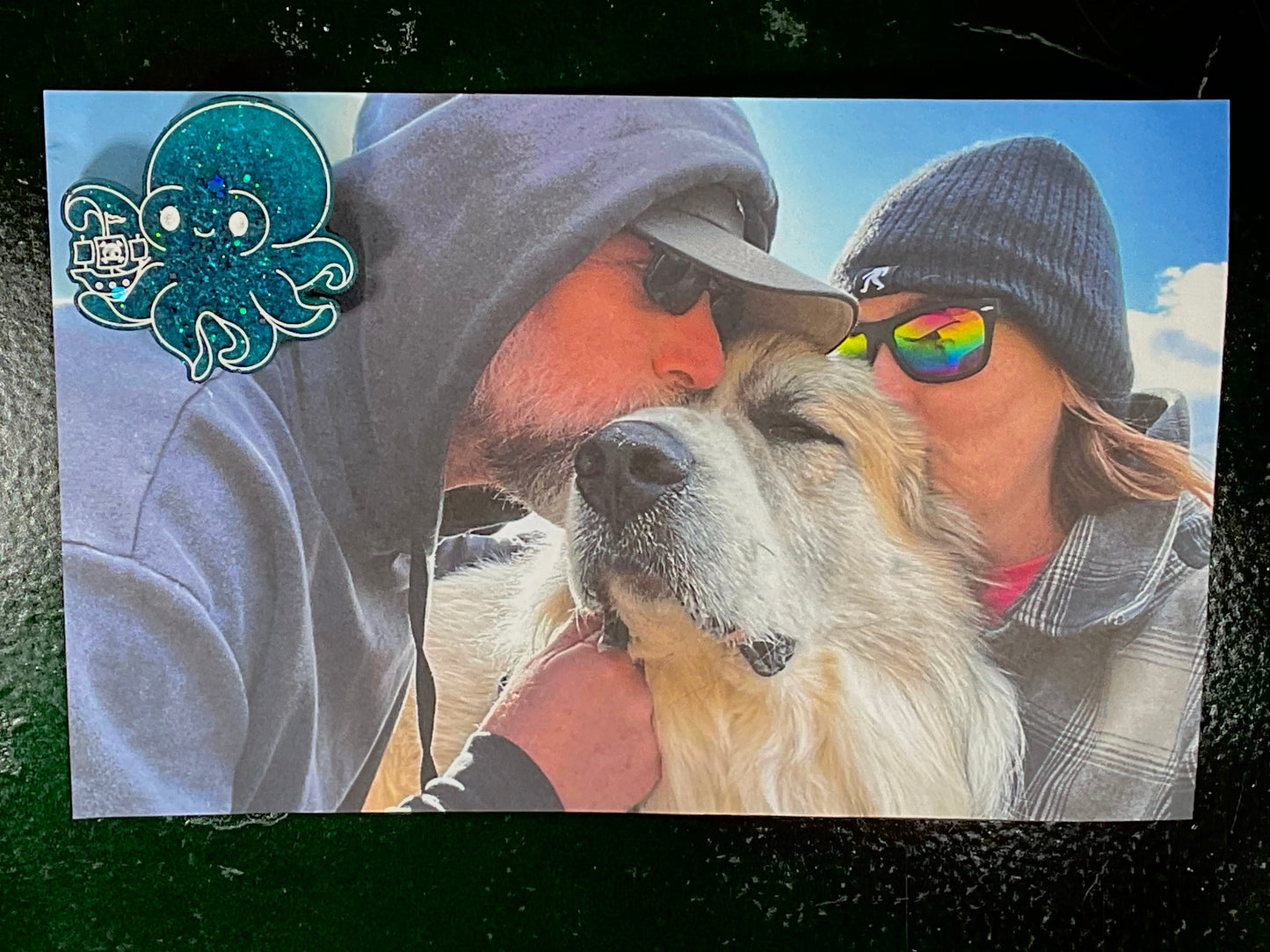 Small Teal Kraken Magnet With Green Glitter