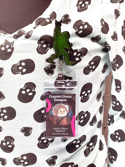 Glow in the Dark Green Bigfoot Rock Hand Retractable Badge Reel