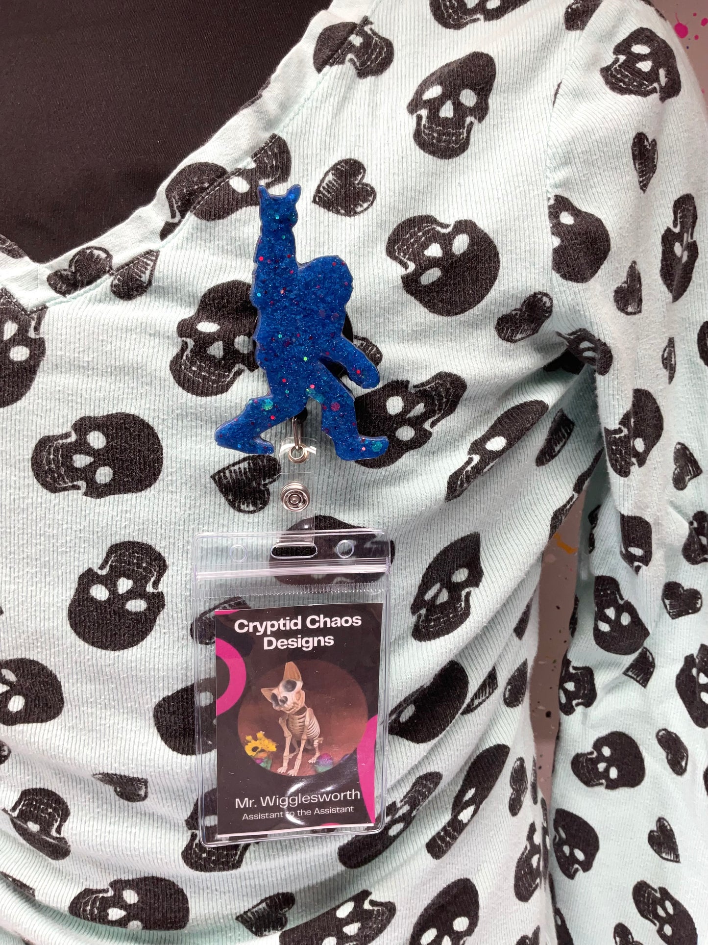 Blue Bigfoot Rock Hand Retractable Badge Reel