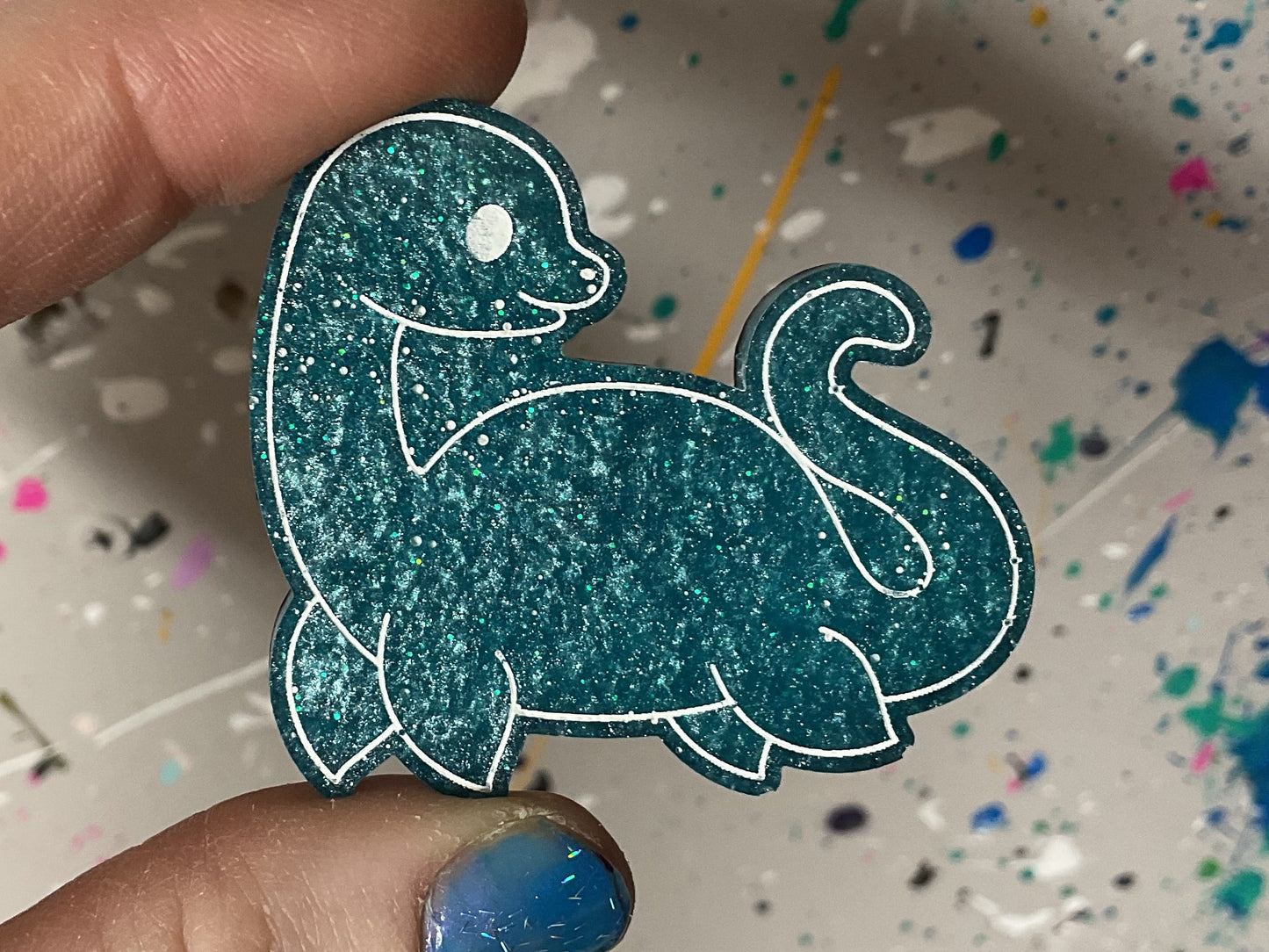 Small Loch Ness Monster Glittery Blue Magnet
