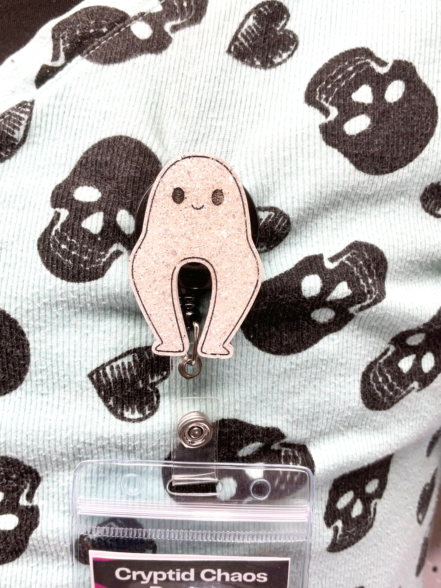 White Nightcrawler Retractable Badge Reel