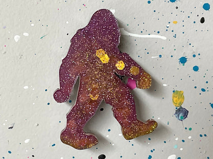 Small Pink & Gold Bigfoot Magnet