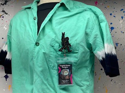 Black Bigfoot Rock Hand Retractable Badge Reel - Holographic Glitter