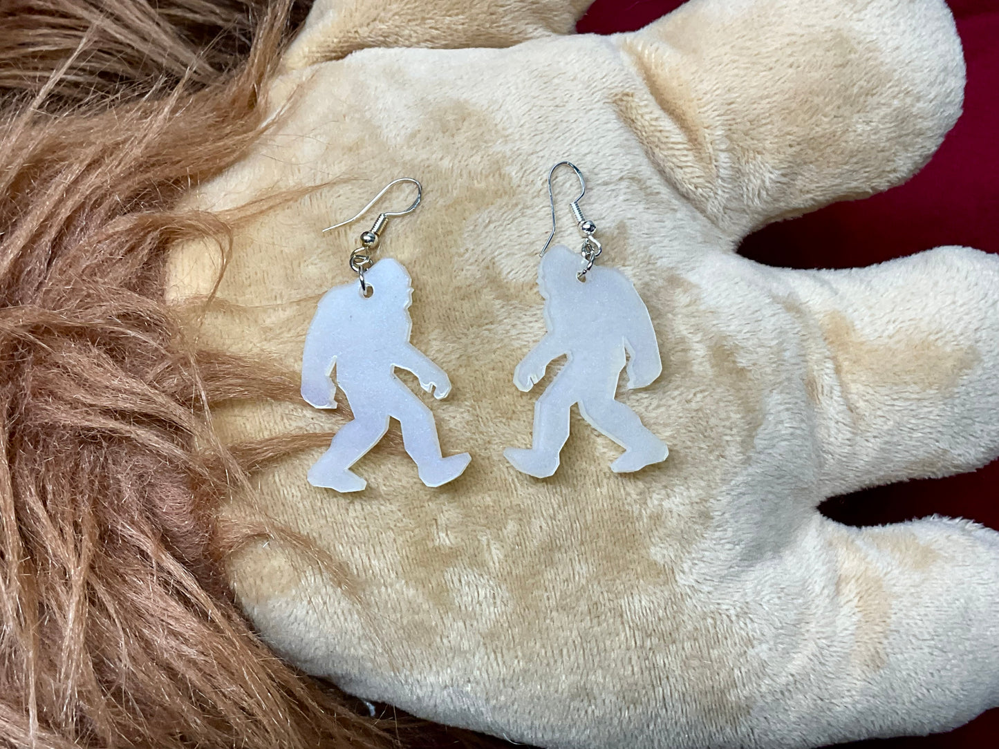 White Glow in the Dark Bigfoot Dangle Earrings Hypoallergenic