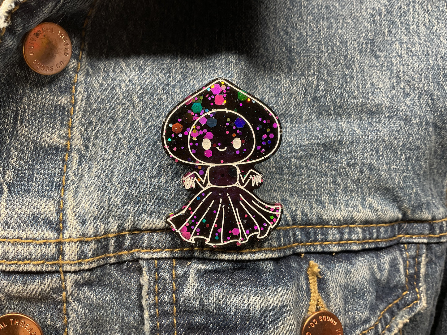 Black Pink Glitter Flatwoods Monster Pin