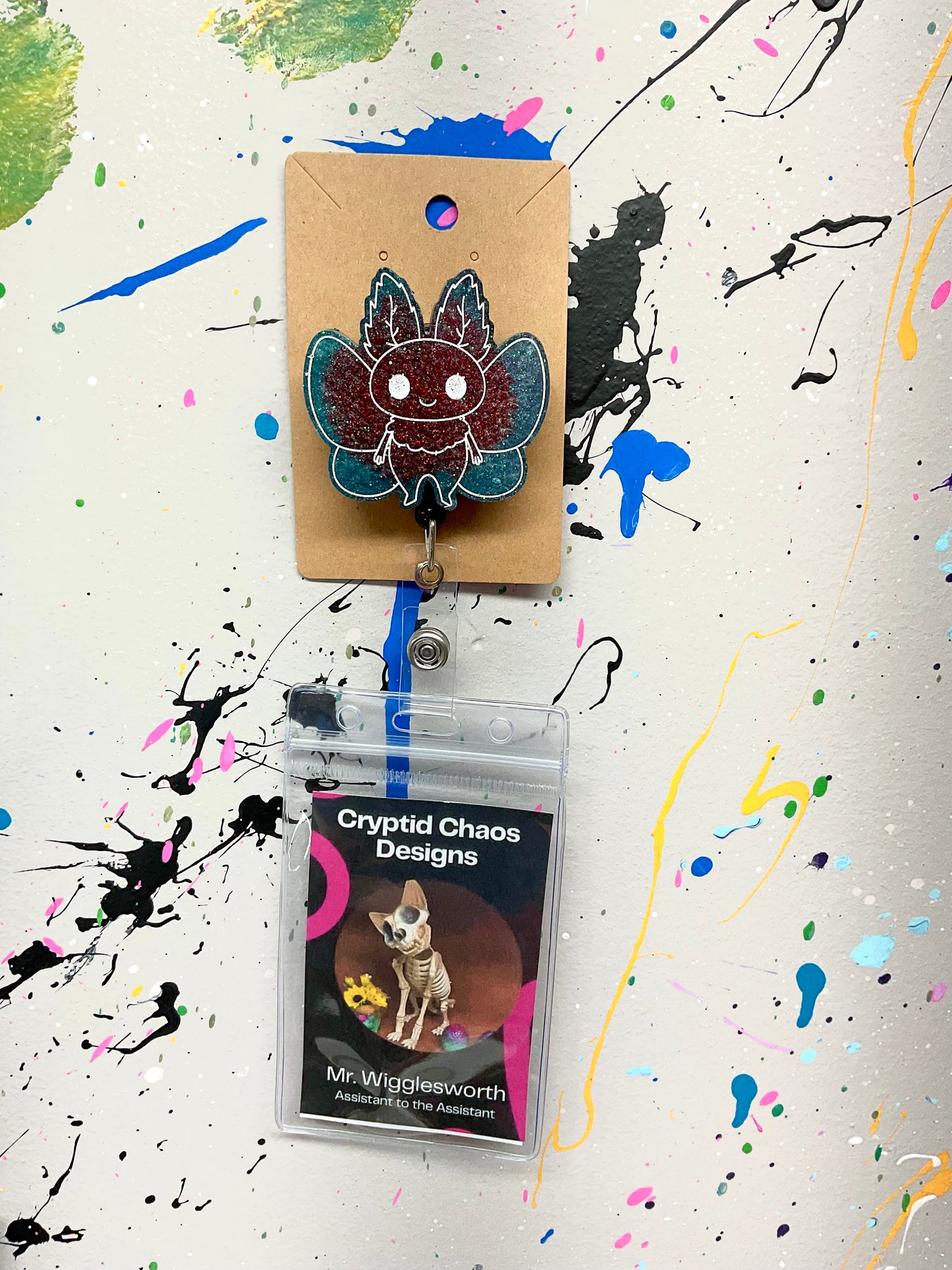 Teal & Red Mothman Retractable Badge Reel