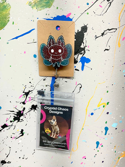 Teal & Red Mothman Retractable Badge Reel