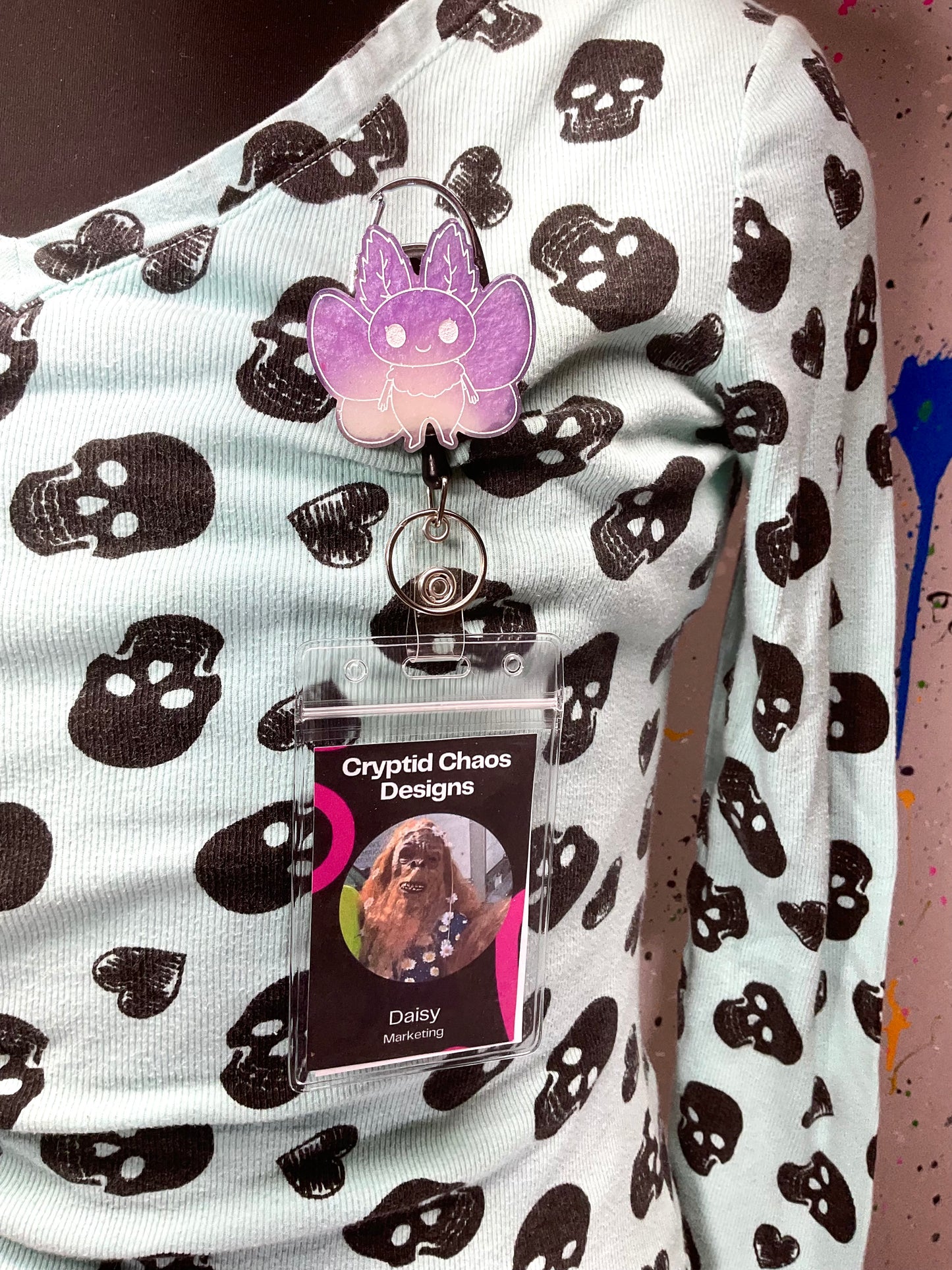 Purple & White Mothman Retractable Badge Reel - Glow in the Dark