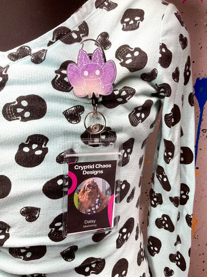 Purple & White Mothman Retractable Badge Reel - Glow in the Dark
