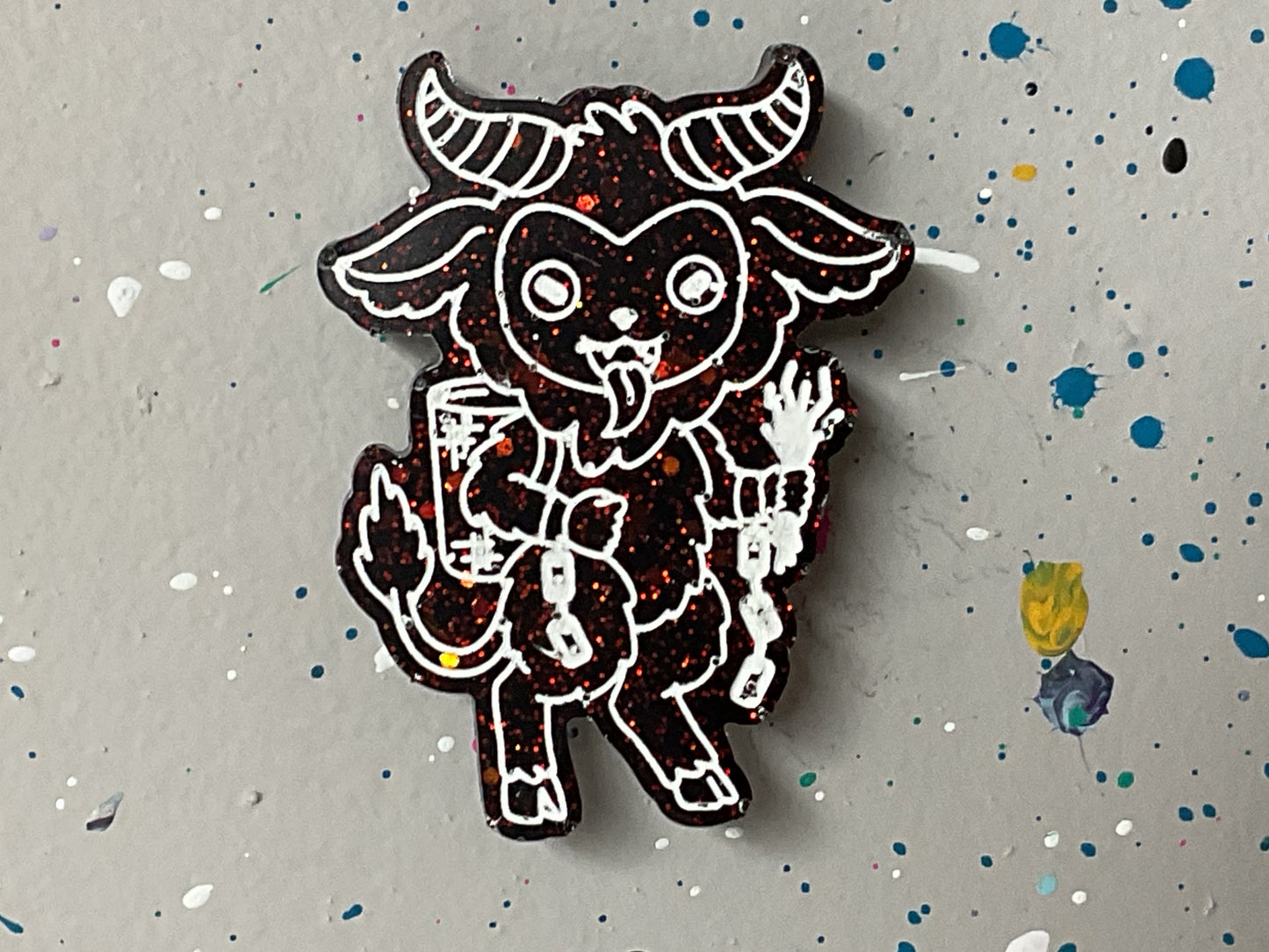 Small Krampus Magnet Black with Red Glitter