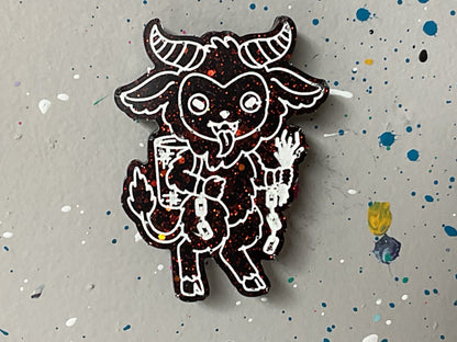 Small Krampus Magnet Black with Red Glitter