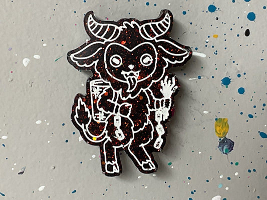 Small Krampus Magnet Black with Red Glitter