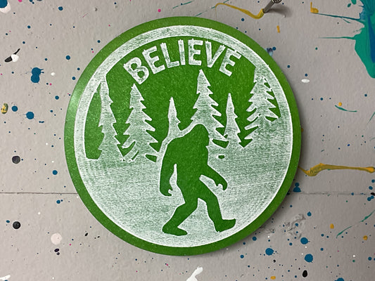 Large Green Believe Bigfoot 3 Inch Magnet - Glow in the Dark