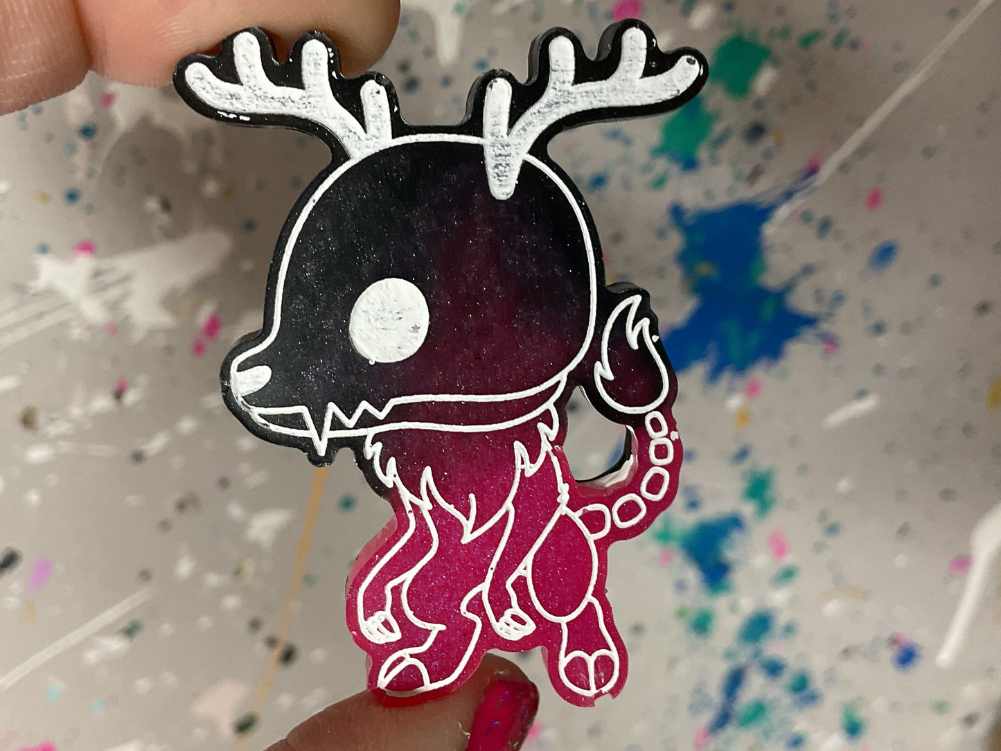 Small Pink & Black Wendigo Magnet Glow in the Dark