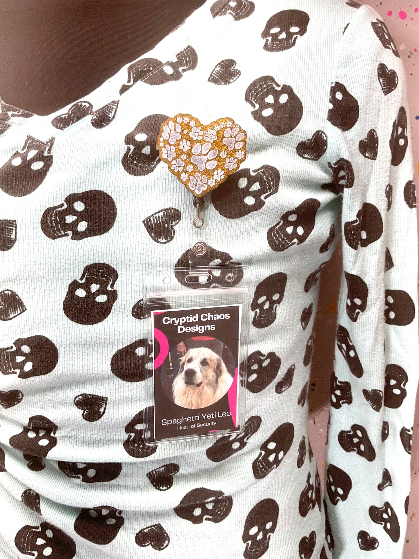 Yellow Paw Print Heart Retractable Badge Reel