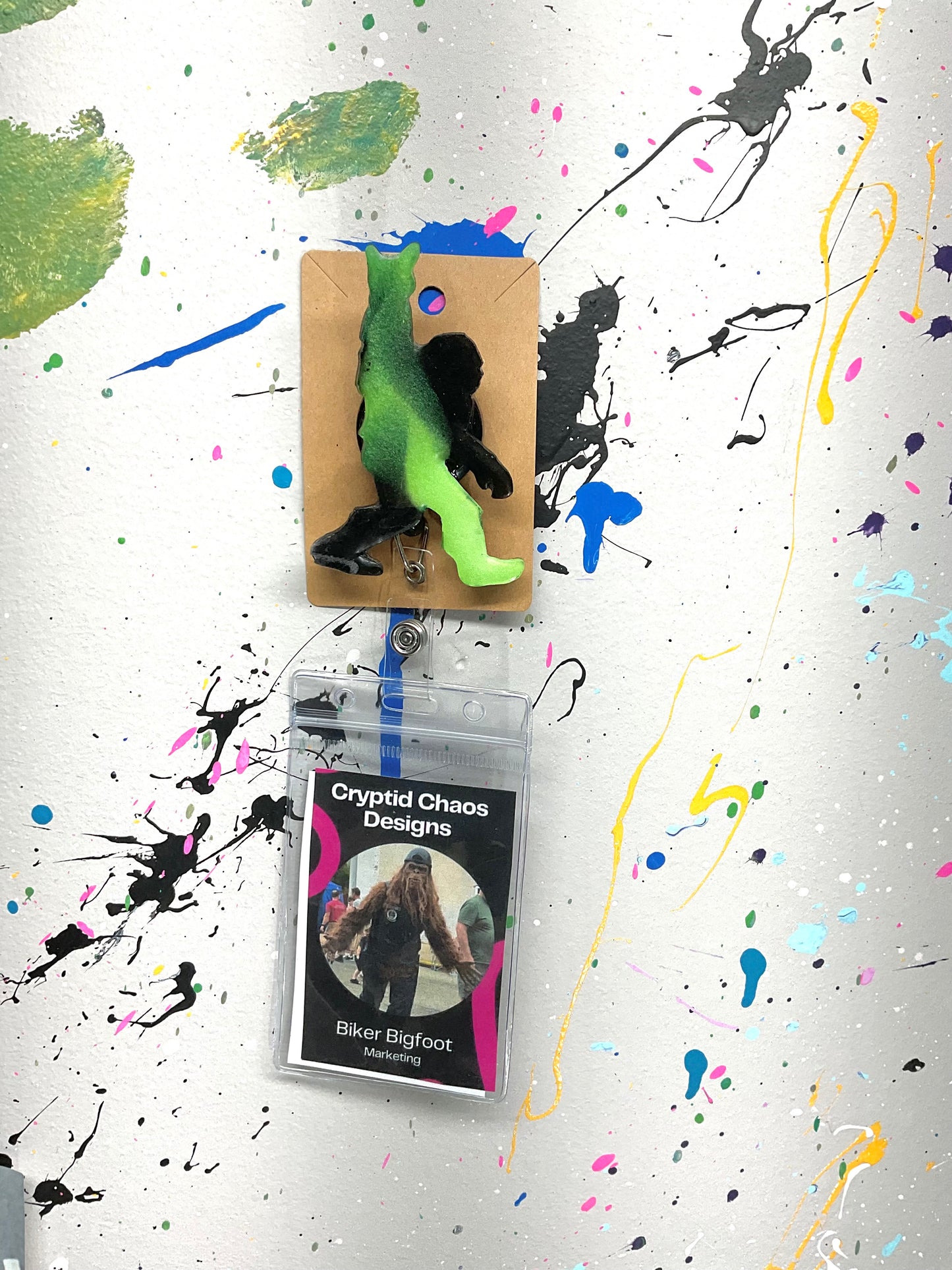 Glow in the Dark Green Bigfoot Rock Hand Retractable Badge Reel