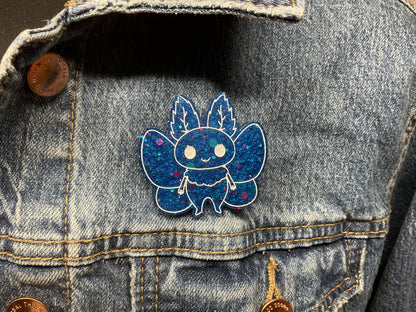 Blue Glitter Mothman Pin